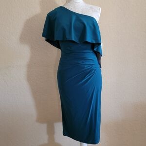 New X by Xscape One Shoulder Green Evening Dress Sz 6